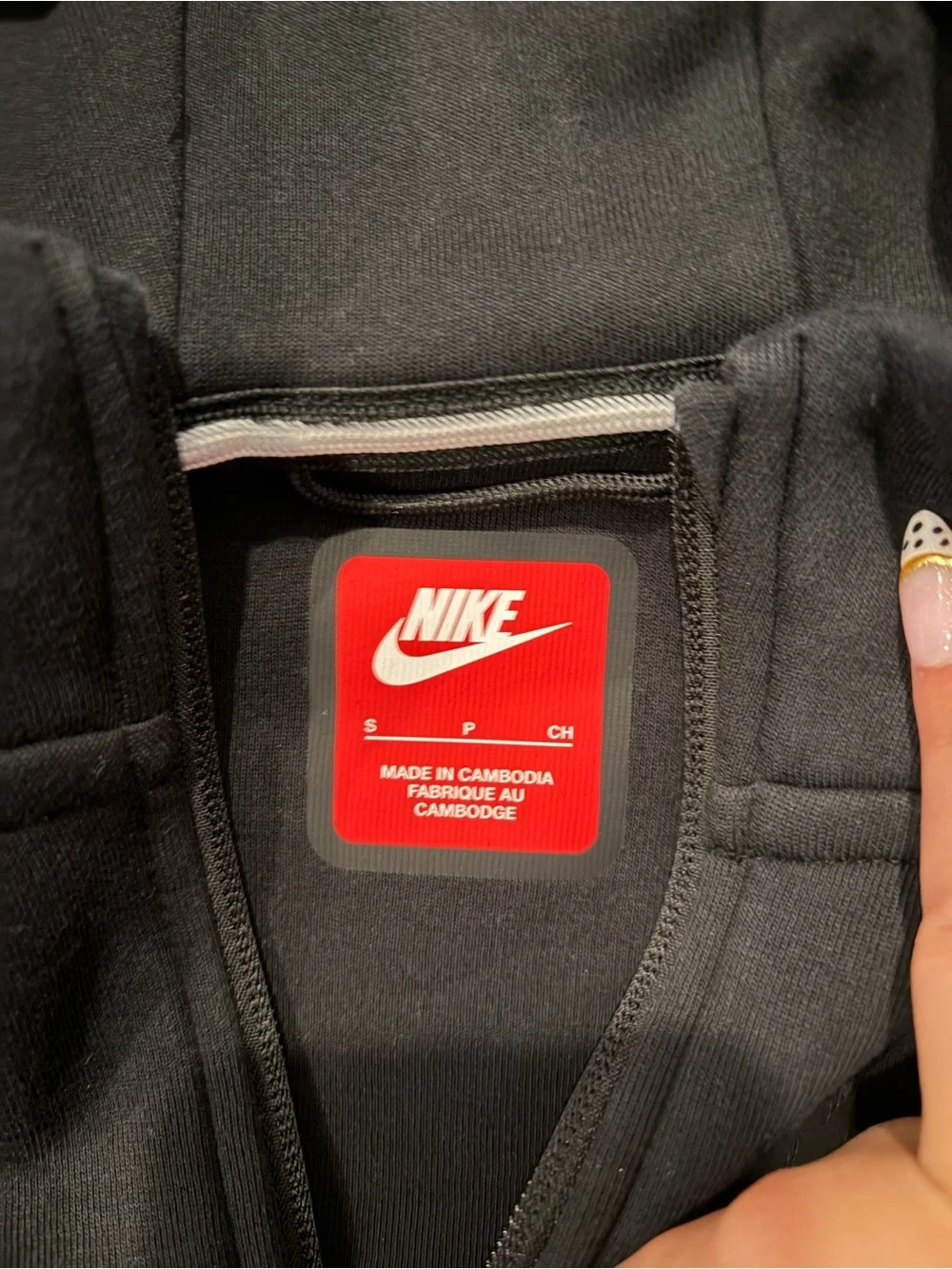 Nike Black Hooded Zip Jacket with Red Logo Patch